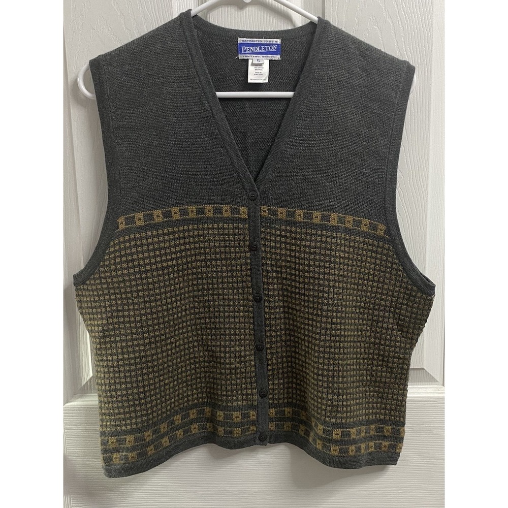 Pendleton Vintage Women Wool Blend Sleeveless Vest Gray & Tan Size XL-EUC